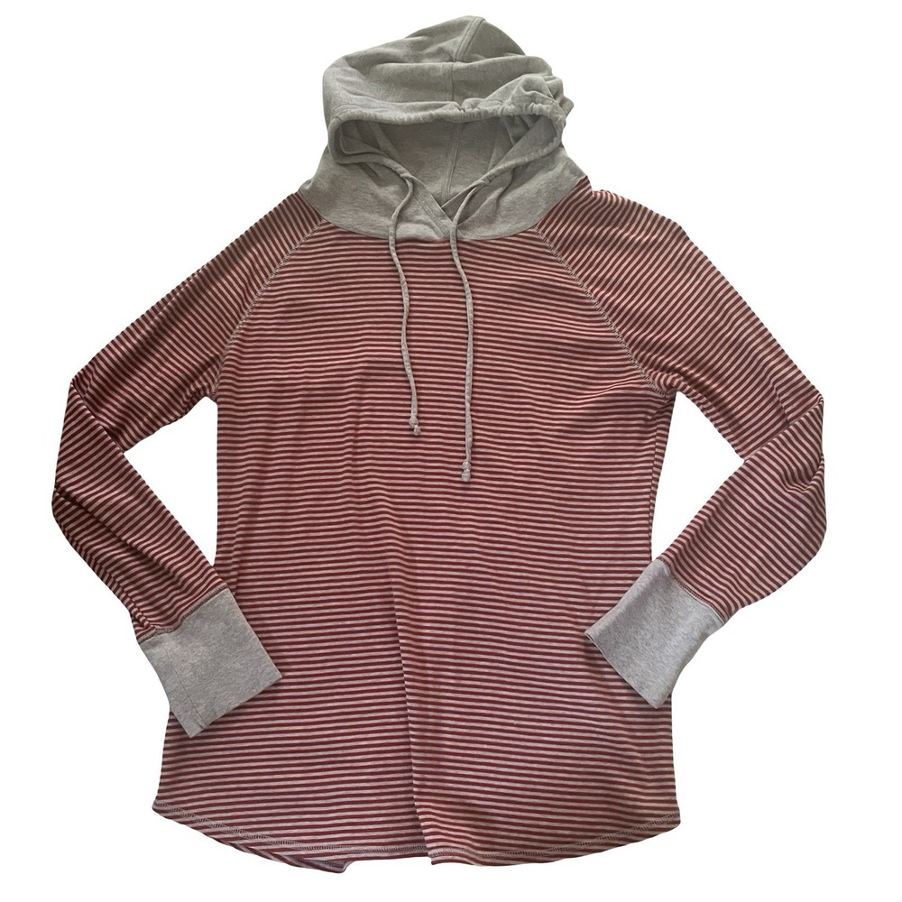 Eddie Bauer Women's Size L/XL Sweatshirt Gray Red Stripe‎ Hoodie Cotton